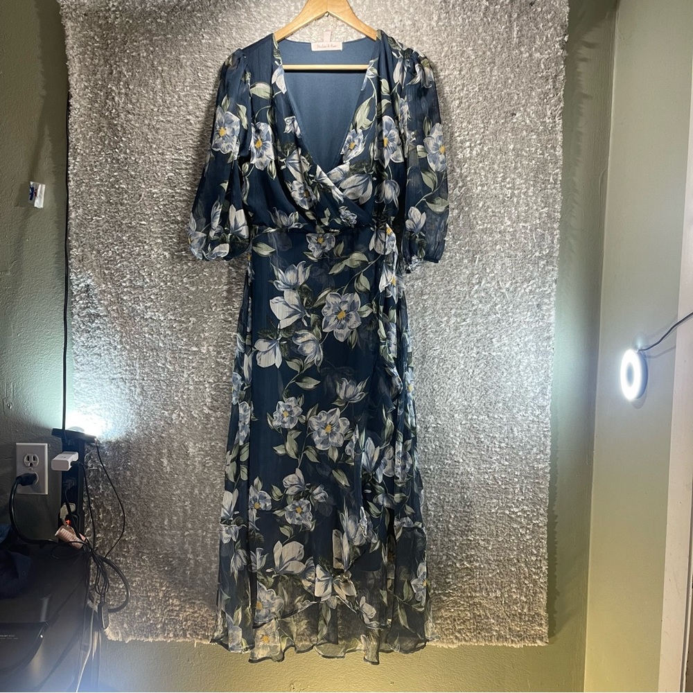 Harlow & Rose Chiffon Wrap Dress S Floral Asymmetrical Romantic Preppy Church